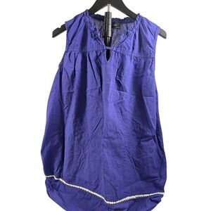 Backwoods Purple Cotton Sleeveless Split Neck Boho Top with‎ Pom Pom Trim Large